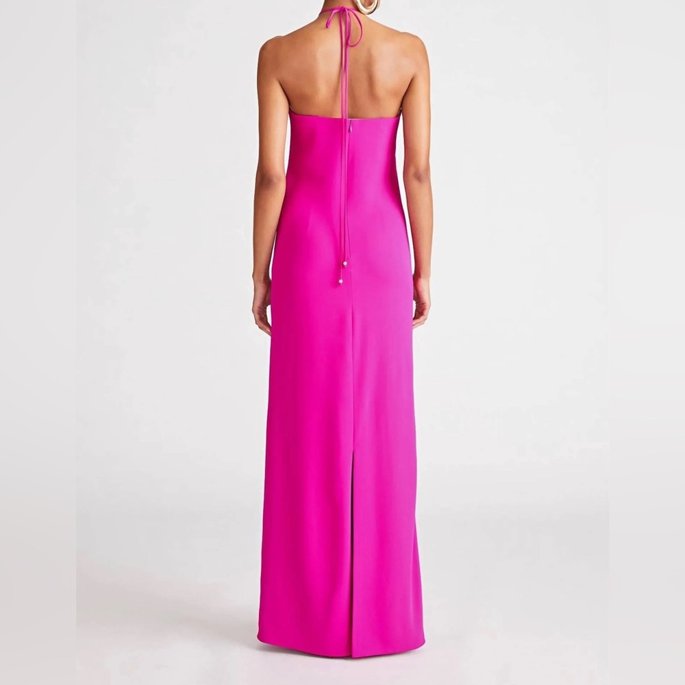 Halston Heritage Hot Pink Halter Maxi Dress with Floral Neck Detail - Picture 2 of 16